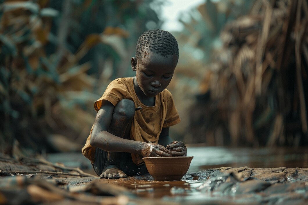 Some of the African Vulnerable Children Drinking muddy water..