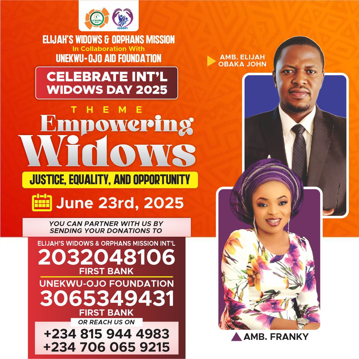 Elijah’s Widows & Orphans Mission Int’l (EWOMI)in collaboration with Unekwu-Ojo Aid Foundation presents